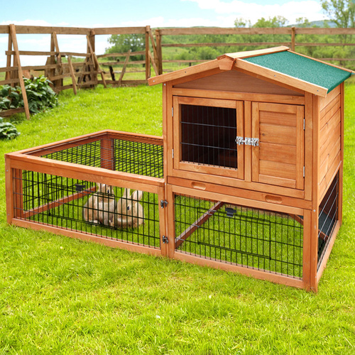 Chicken Coop 155cm x 49cm x 90cm Rabbit Hutch Large Run Wooden Cage House Outdoor