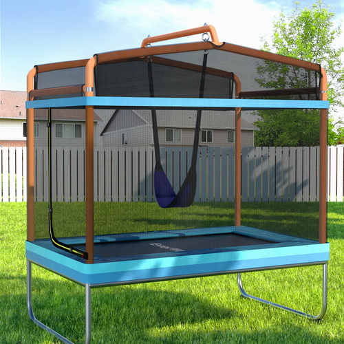 6FT Trampoline for Kids w/ Enclosure Safety Net Swing Rectangle Orange