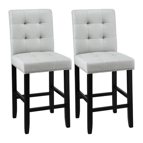 Artiss 2x Bar Stools Kitchen Dining Chairs Counter Fabric Stool Wooden Ada Grey