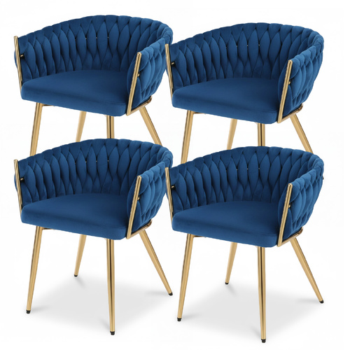 1 Set of 4 Artiss Dining Chairs Velvet Weaving Armchair Blue