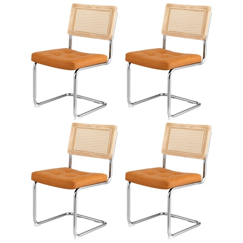 Artiss Dining Chairs Set of 4 PU Leather Rattan Cantilever Brown