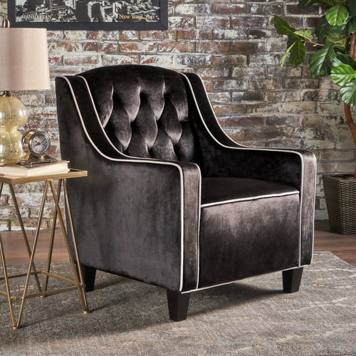 Lara Two Tone Tufted Black New Velvet Club Armchair