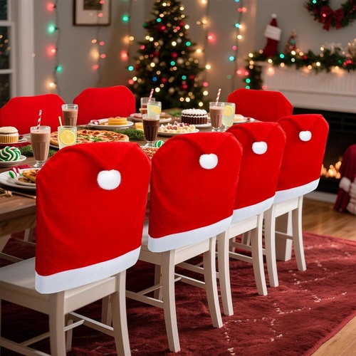 16-piece Christmas chair set-holiday red Christmas hat pattern, suitable for holiday dinners and party decorations, including 8 chair sets and 8 table
