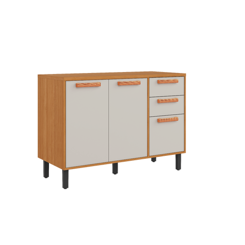 Base Kitchen Wooden Cabinet/Cupboard with 3 Doors + 2 Drawers in Cinnamon Finish - Napoles White Flat Pack DIY