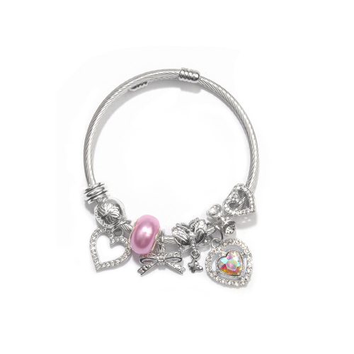 Cute Heart-shaped Beaded Bracelet with Rhinestones(19cm)