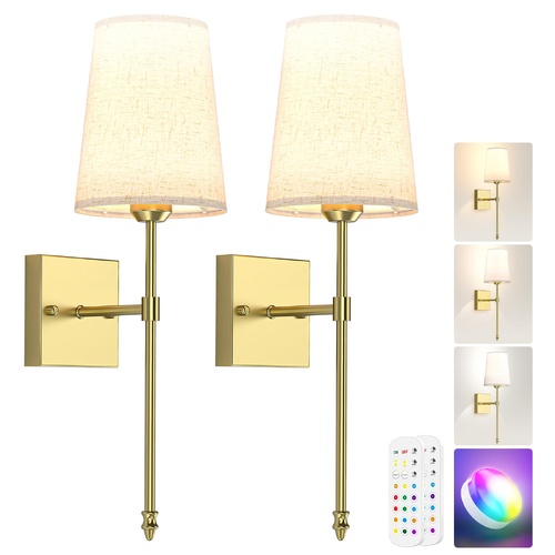 Battery Operated Wall Sconce, 5000mAh Rechargeable Dimmable RGB Wall Sconce Set of 2 with Remote, 3 Color Temperature Indoor Battery Powered Wall Lamp
