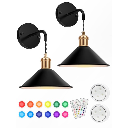 Battery Operated Wall Sconce, Wireless Wall Lights Set of 2, 13 RGB Colors Dimmable Battery Powered Wall Lamp with Remote Memory Function Auto Timer f