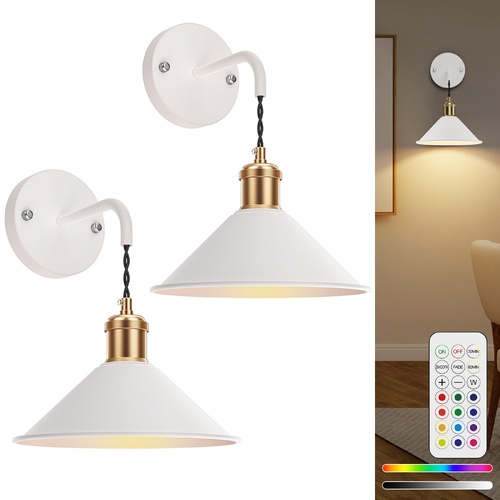Battery Operated Wall Sconce, Wireless Wall Lights Set of 2, 13 RGB Colors Dimmable Battery Powered Wall Lamp with Remote, Memory Function, Timer for 