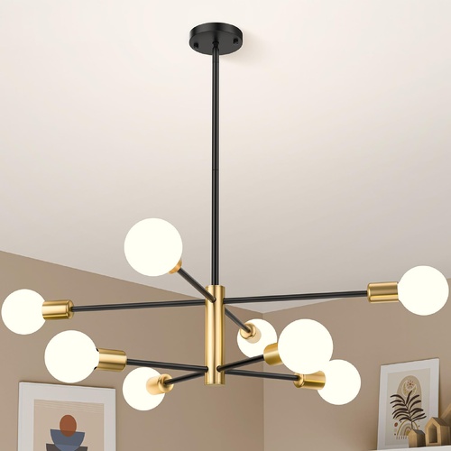 Modern Sputnik Chandelier 8 Lights Height Adjustable Ceiling Light Fixture Mid-Century Modern Gold Chandelier for Dining Room Bedroom Kitchen Living R