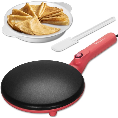 Electric Crepe Maker, 8-Inch Portable Nonstick Crepe Machine with Handle, Compact Household Pancake & Tortilla Maker for Eggs, Crepes, Blintzes, and W