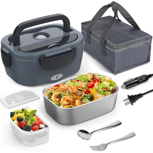 Electric Heated Lunch Box for Men/Women Home 80W Portable Food Warmer with 110V-250V Stainless Steel Leakproof Container for Work Travel Jobsite Campi