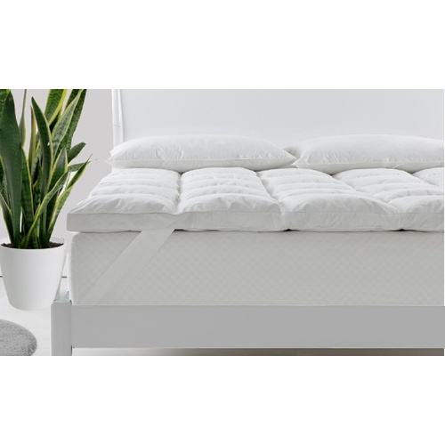 Royal Comfort Duck Feather and Down Mattress Topper 1800GSM Pillowtop Underlay - King Single - White