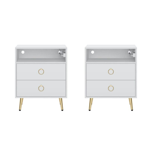 Amelia Modern LED Bedside table with USB and power socket white x 2