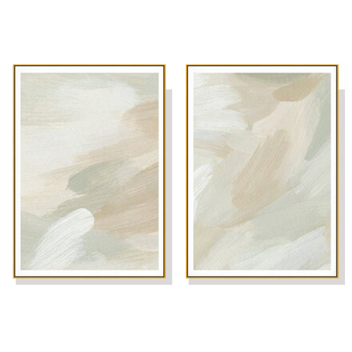 100cmx150cm Beige and Sage Green 2 Sets Gold Frame Canvas Wall Art 