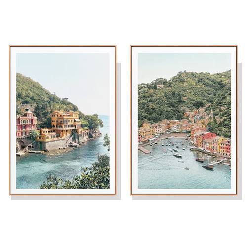 100cmx150cm Italy Coast 2 Sets Wood Frame Canvas Wall Art 