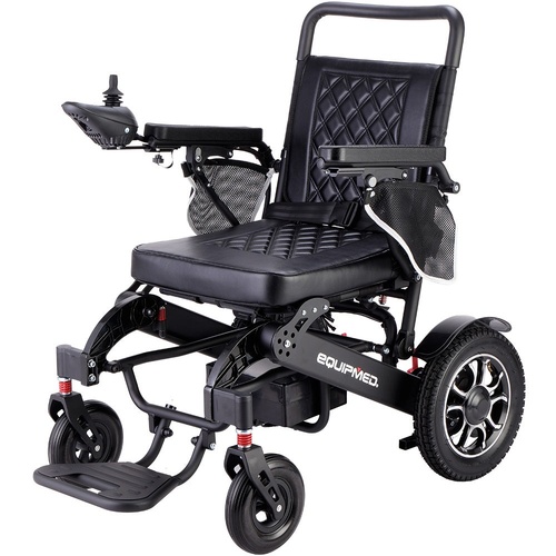 EQUIPMED Electric Folding Wheelchair, Folding, Long Range, Aluminium Frame, Lithium Battery, Black