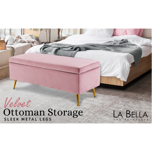 Storage Ottoman Stool Bench Seat 110cm Velvet PINK