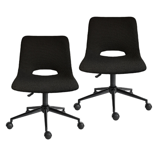 2 Set Office Desk Chair - Loop Yarn Fabric Home Swivel Chair Cut-Out Seat HALO BLACK