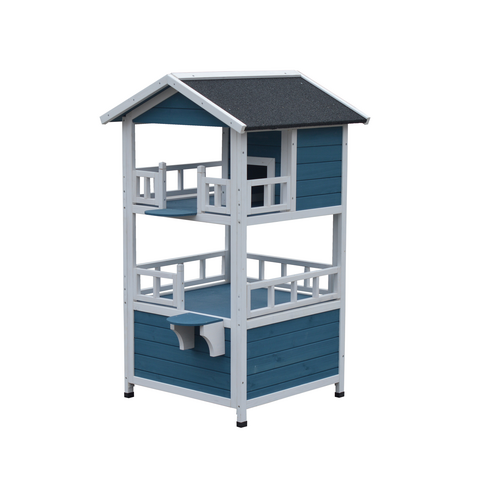 Double Story Cat Shelter Condo with Escape Door Rainproof Kitty House