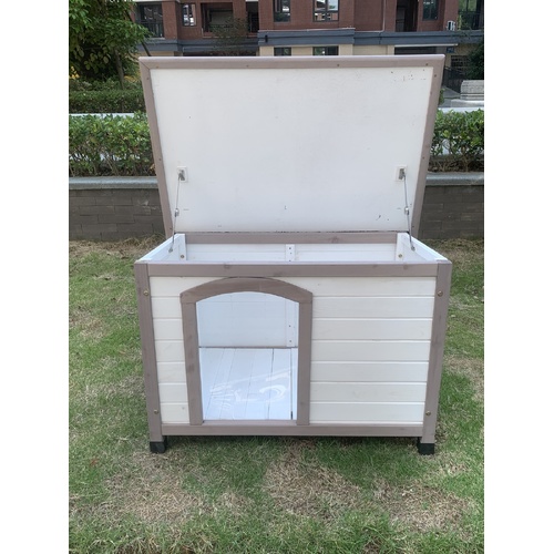M Timber Pet Dog Kennel House Puppy Wooden Timber Cabin With Stripe White