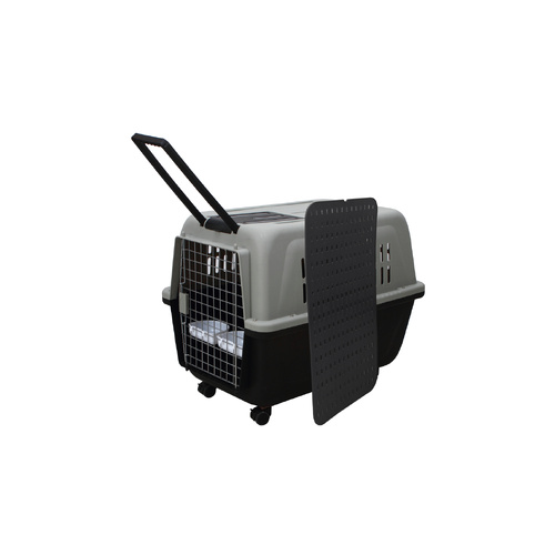 XL Plastic Kennels Pet Carrier Dog Cat Cage Crate With Handle and Removable Wheel Black