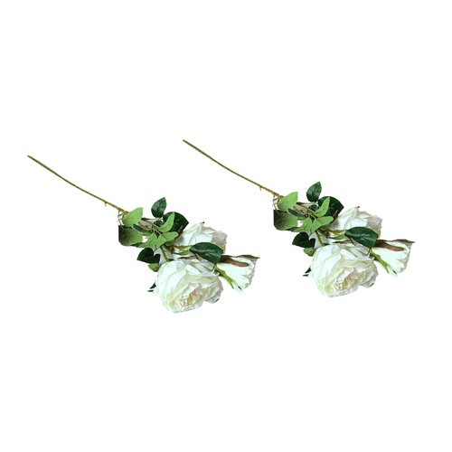 Artificial Rose Stems – Set of 2 Stems – 60cm with 3 Flowers Each - Off White