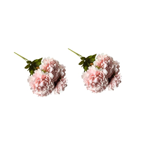 Artificial Bloomed Peony Bunch – Set of 2 Bunches – 45cm with 5 Flowers Each - Soft Pink