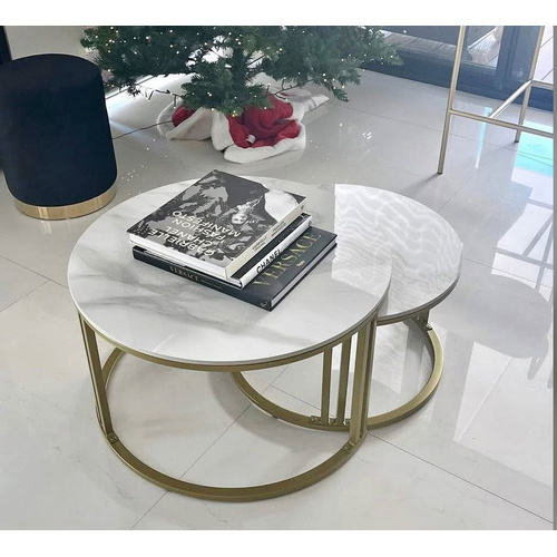 Interior Ave - Premier Nested Coffee Table Set - White Marble Stone