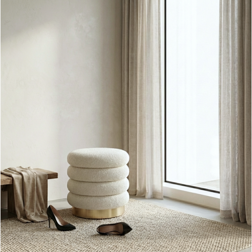 Interior Ave - Roma Round Tweed Ottoman / Footstool – Light Grey