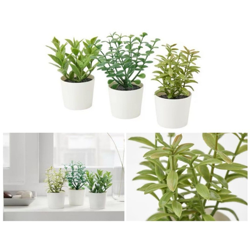 3 Pack of Artificial Herb Potted Plants in White Plastic 5cm Pot Interior Decoration