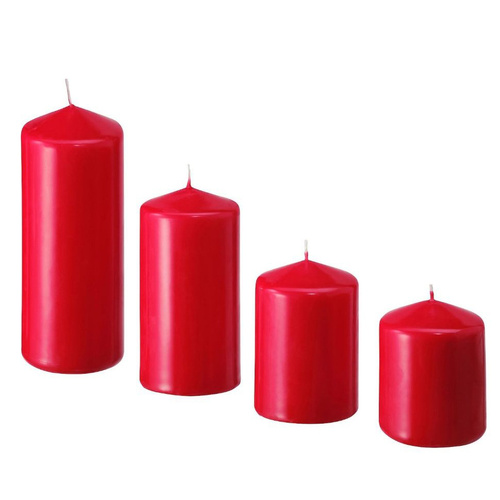 4 Pack Red Wax Pillar Advent Candles Xmas Wedding Party Table Room Centrepiece Decor Graduated sized 6 to 15cm High