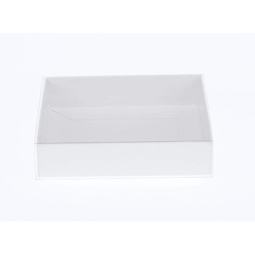 50 Pack of White Card Box - Clear Slide On Lid - 30 x 20 x 8cm -  Large Beauty Product Gift Giving Hamper Tray Merch Fashion Cake Sweets Xmas