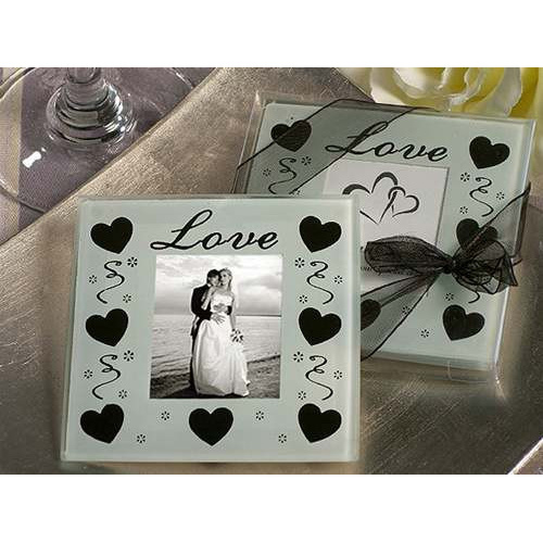 10 Pack Wedding Coasters Glass Square Photo Frame Bomboniere Favour 9x9cm - 2 Frames per Pack