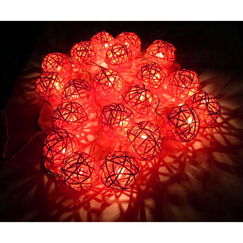 1 Set of Orange 5cm Rattan Cane 50 Ball Battery Powered LONG 5m String Lights Christmas Gift Home Wedding Party Bedroom Decoration Table Centrepiece