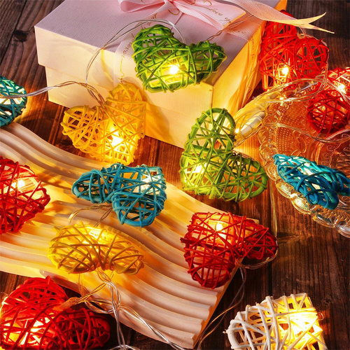 50 Rainbow 3D Hollowed Rattan Heart-Shaped 5M LONG String Fairy Lights, Battery (AA) Indoor & Outdoor Decorations Birthday Kids Celebration PartyRoom 