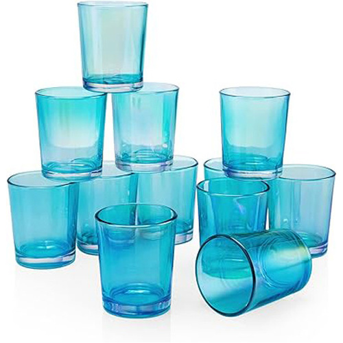 10 Pack Turquoise Glass Votive Tealight Candle Holders House Party Centerpiece Xmas Wedding Decor Glass Candlestick Party Decorations Bridal Baby Show