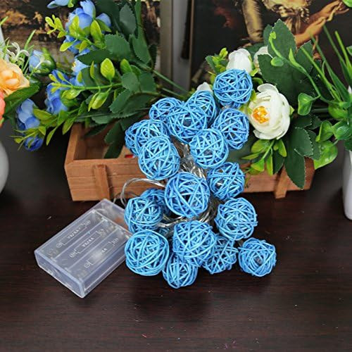 1 Set of Turquoise Blue 5cm Rattan Cane 50 Ball Battery Powered LONG 5m String Lights Christmas Gift Home Wedding Party Bedroom Decoration Table Centr