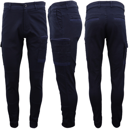Men's Cargo Cotton Drill Work Pants UPF 50+ 13 Pockets Tradies Workwear Trousers, Navy, 28