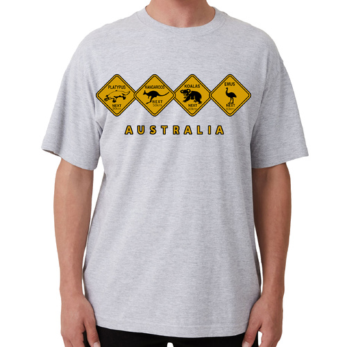 Adult Unisex 100% Cotton T Shirt Australia Wildlife Road Sign Souvenir Tee Tops, Grey, M