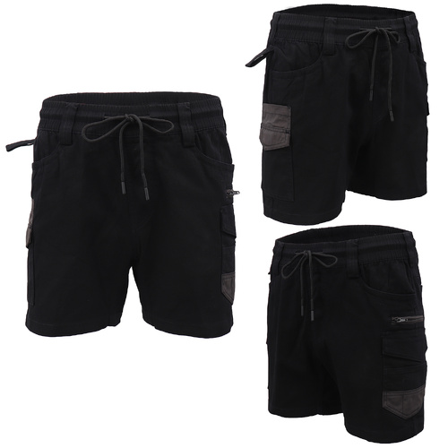 Mens Cargo Cotton Work Shorts 10 Pockets Tradies Utility Pants Workwear Trousers, Black, 38