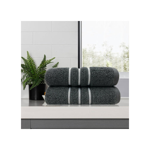amor classic dobby stripe super soft premium cotton bath towel 2 pcs charcoal