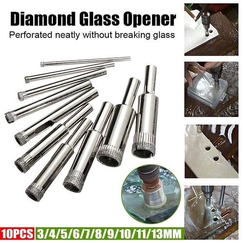 10 Pcs Diamond Glass Drill Bit Set Core Cutter & Saw Tool