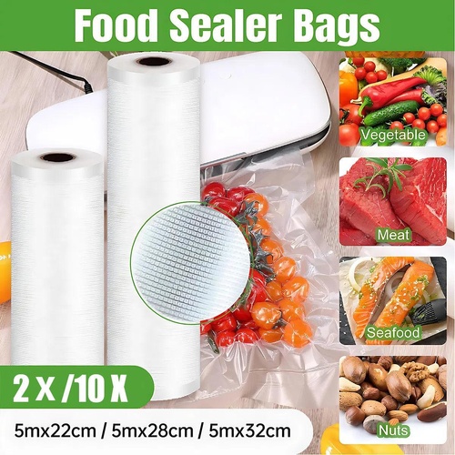 1-10x Commercial Heat-Resistant Vacuum Sealer Rolls for Food Storage - 2 Rolls (22cm x 5m)
