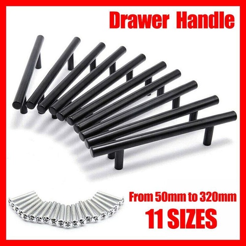 1pcs Black Kitchen Cabinet Door Handles Matte Black Stainless Steel Door Drawer Pull T Bar - 200mm/128mm