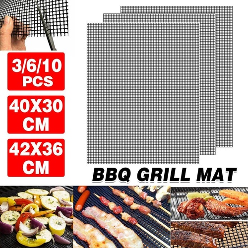 3/6/10PCS Non-Stick BBQ Grill Mat Mesh Liner Cooking Barbecue Sheet Baking Pad - 40X30cm-10PCS