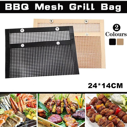 24x14CM BBQ Grilling Mesh Reusable Bag Outdoor Camping Barbecue Grill Mats Cooking Pads - Black