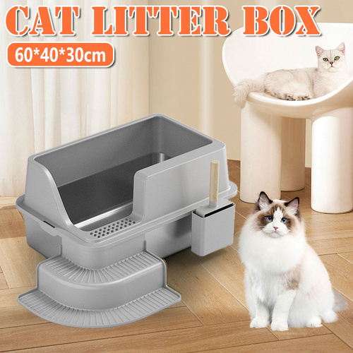 Durable Stainless Steel Cat Litter Box Pan Pet Toilet Odor Control Tray Large - Grey
