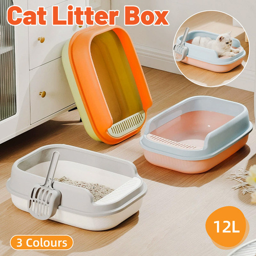 12L Semi Enclosed Large Cat Litter Box with Delivery Shovel Easy Clean Toilet - Purple-Pink