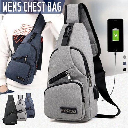 Durable Mens Chest Bag Shoulder Backpack Man Sling Cross Body Satchel Travel Bag - Blue