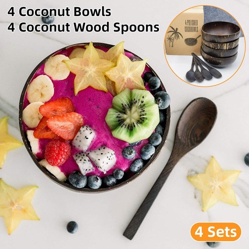 4Sets Natural Coconut Shell Bowls Tableware for Rice Dessert Salad